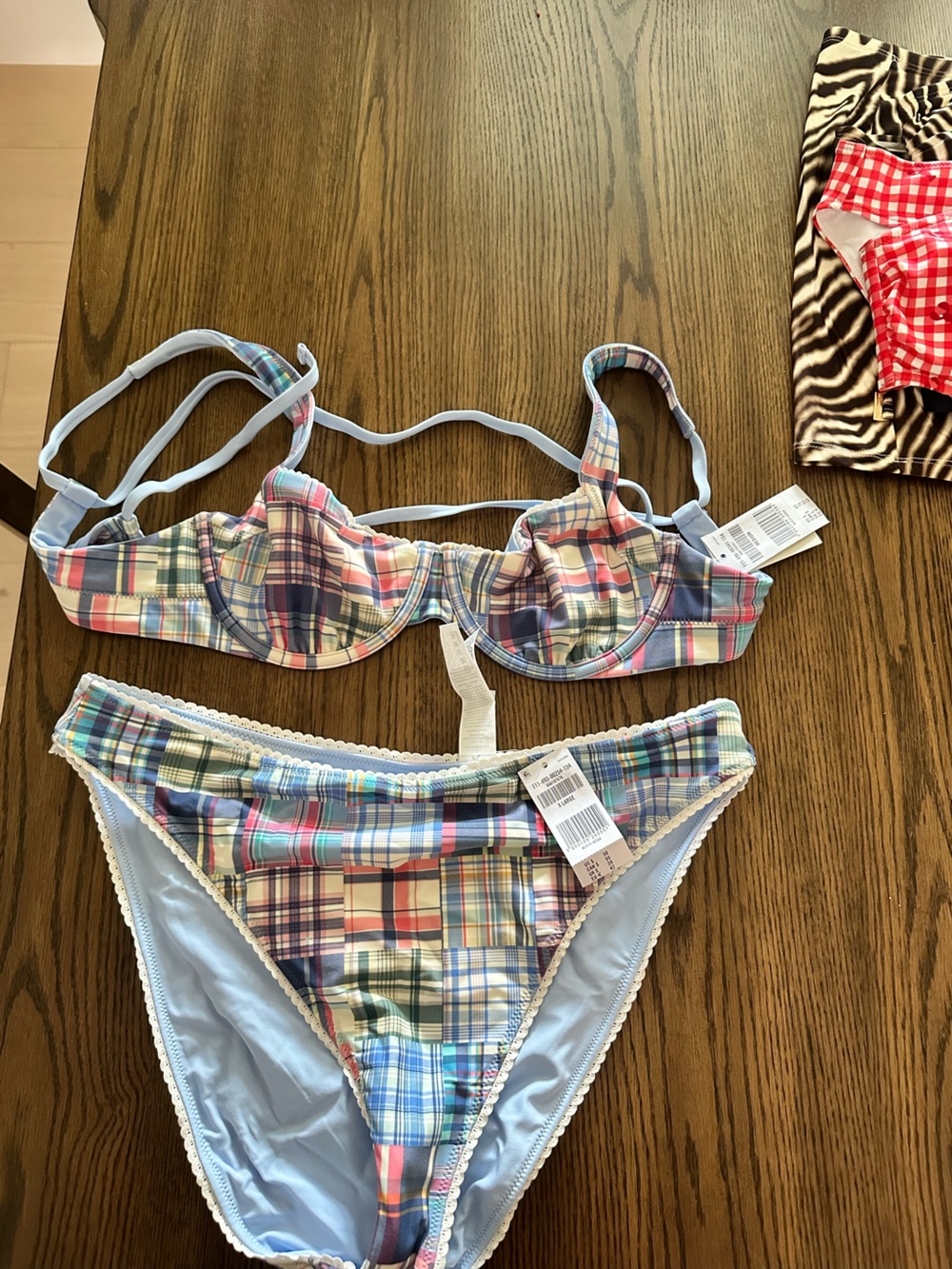 Xhilaration Pastel Plaid Underwire Bikini - Pink Blue Green Cream